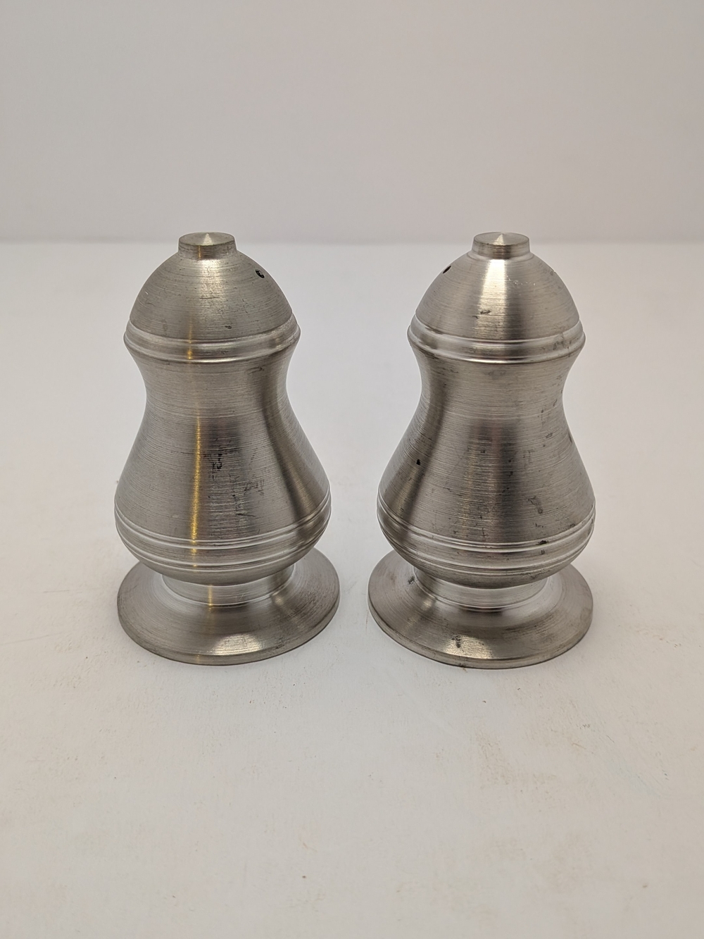 Vintage Pewter Salt And Pepper Shakers 3.25 Inches Tall and 2 Inches Round